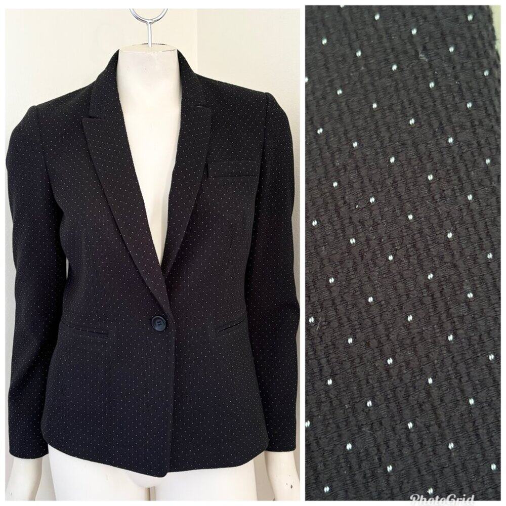 TAHARI Birdseye Knit One Button Blazer Jacket in Black SZ 6